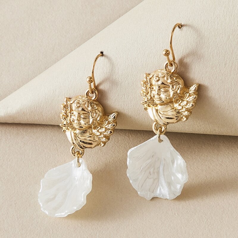 

1pair Angel & Shell Decor Drop Earrings, Multicolor