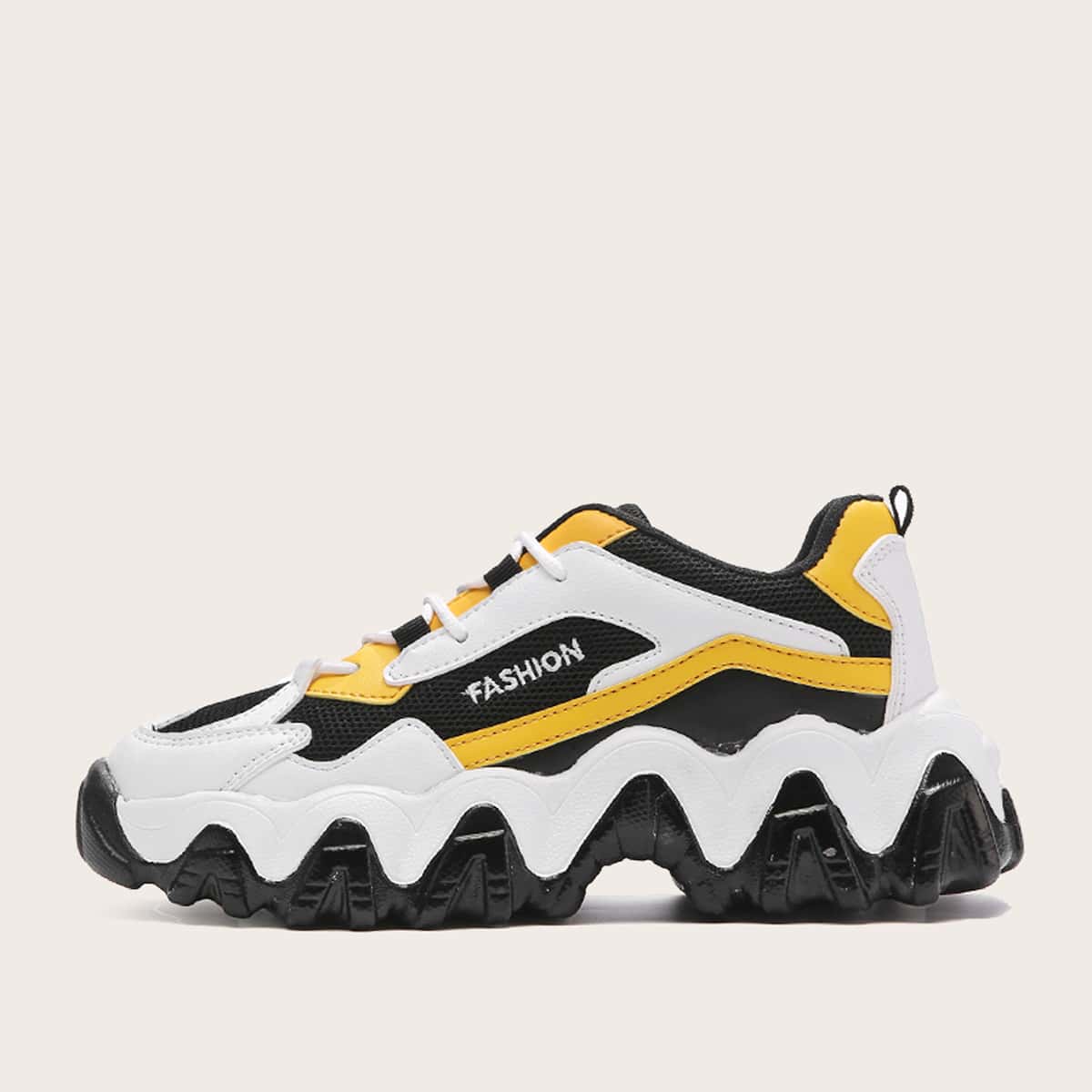 

Lace Up Front Colorblock Chunky Sneakers, Black and white