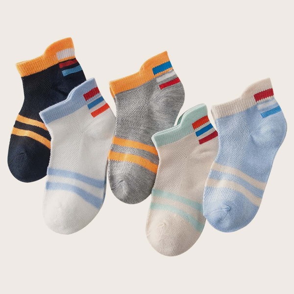 

5pairs Boys Striped Pattern Socks, Multicolor