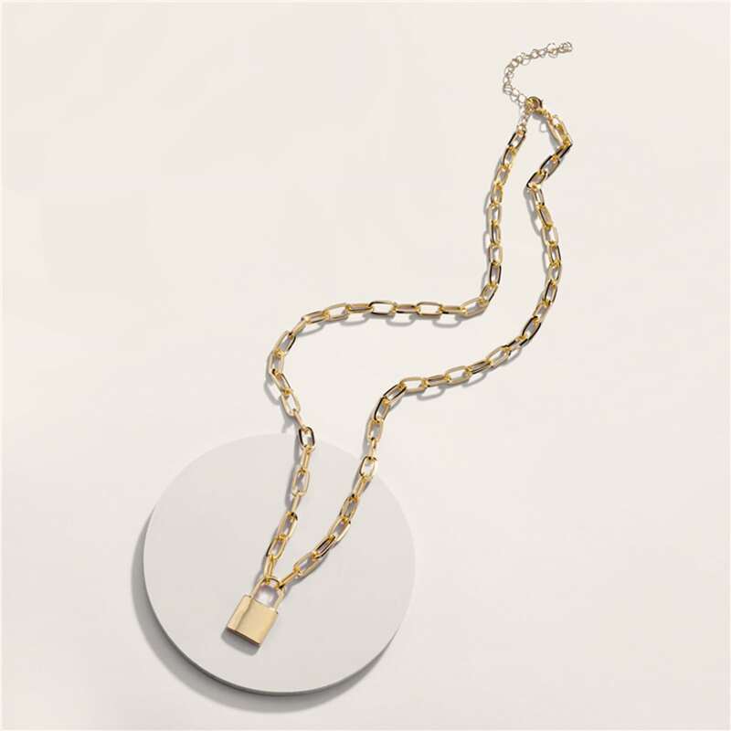 

1pc Lock Charm Chain Necklace, Gold
