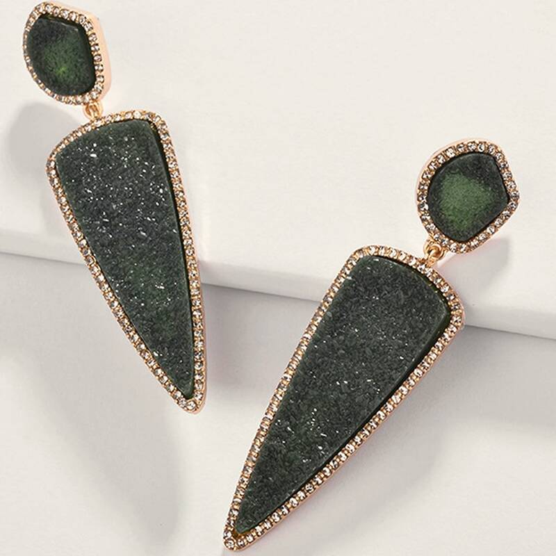 

1pair Crystal Cluster Geometric Earrings, Green
