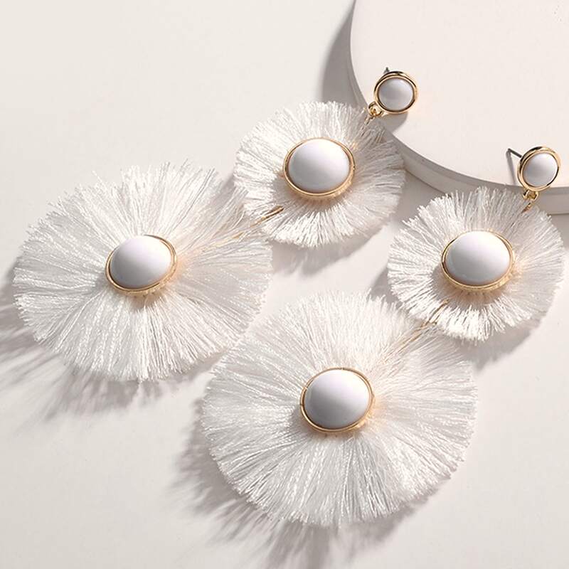 

1pair Tassel Drop Earrings, White