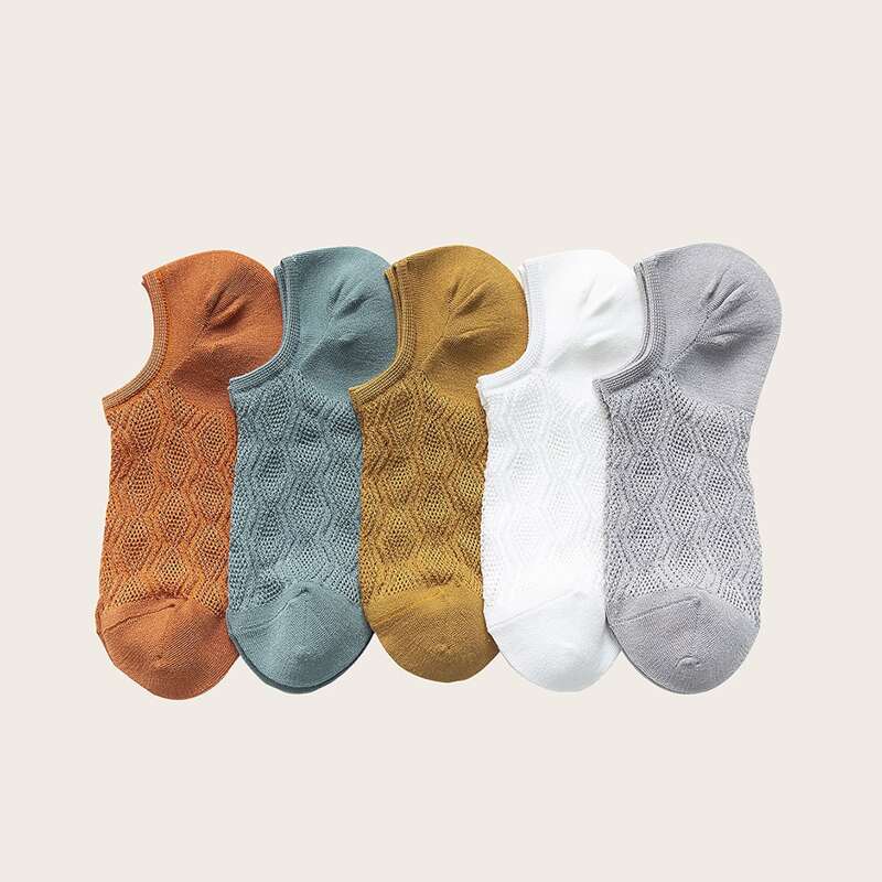 

5pairs Quilted Ankle Socks, Multicolor
