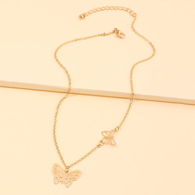 

1pc Hollow Out Butterfly Charm Necklace, Gold