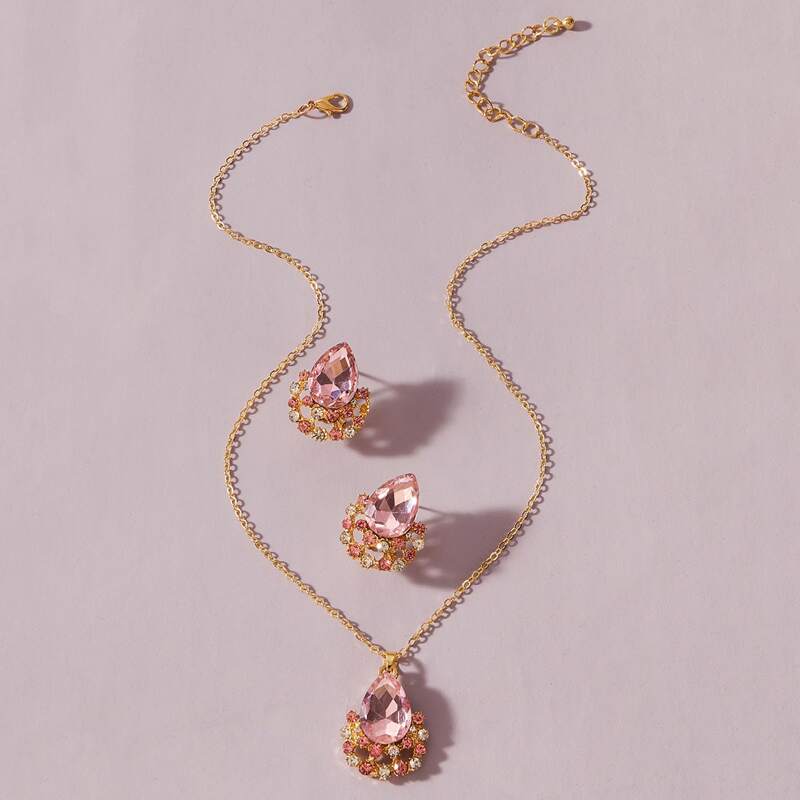 

3pcs Gemstone Charm Necklace & Earrings