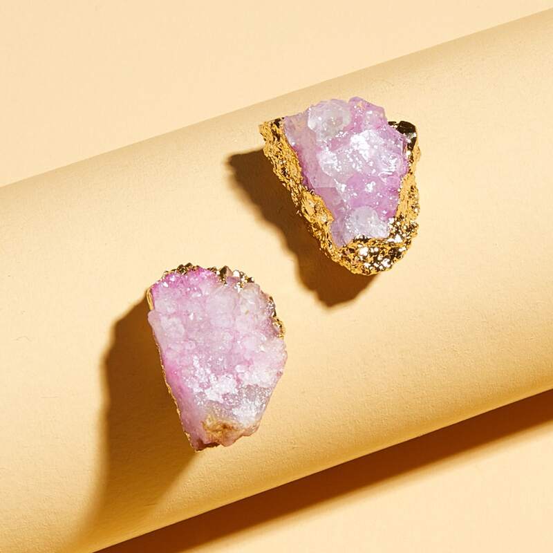 

1pair Mismatched Geometric Stud Earrings, Pink