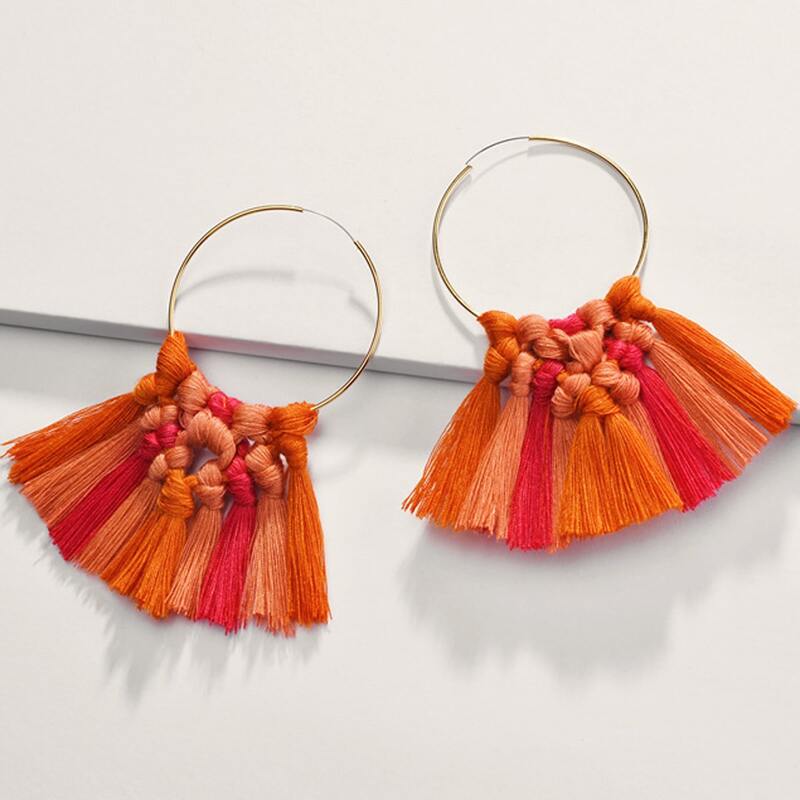 

1pair Tassel & Ring Decor Earrings, Orange