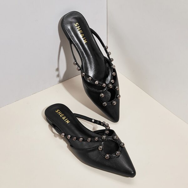 

Мюли на плоской подошве с искусственными жемчугами, Чёрный