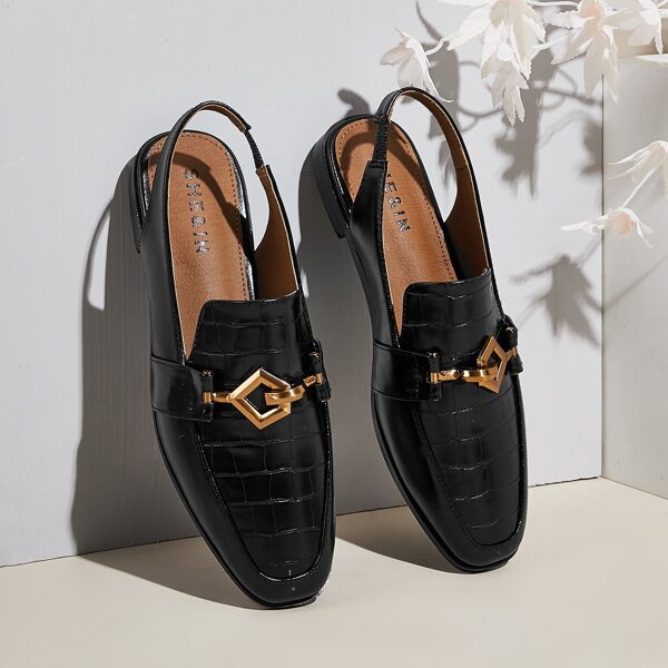 

Croc Embossed Metal Decor Flats, Black