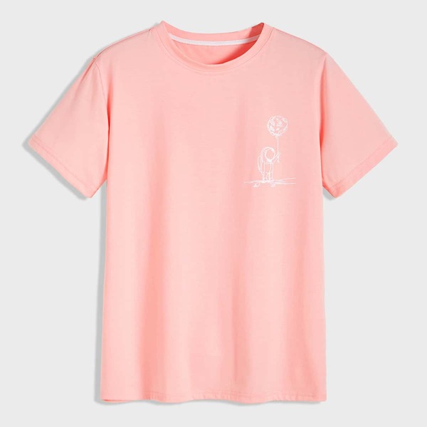 

Men Cartoon Graphic Short Sleeve Tee, Pink