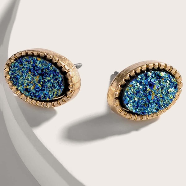 

1pair Round Design Stud Earrings, Multicolor