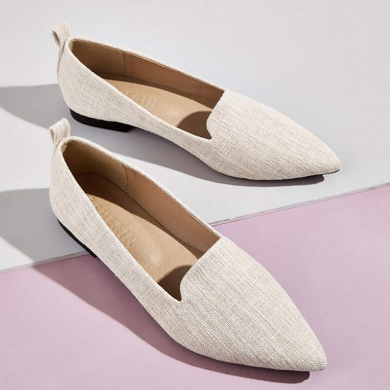 

Point Toe Slip On Loafers, Beige