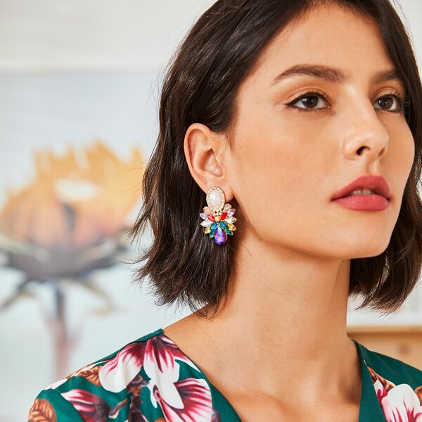 

Серьги-гвоздики со стразами 1 пара, Многоцветный