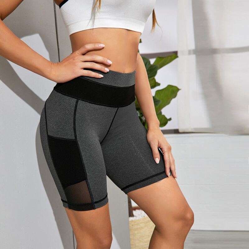 

Contrast Panel Sports Biker Shorts, Grey