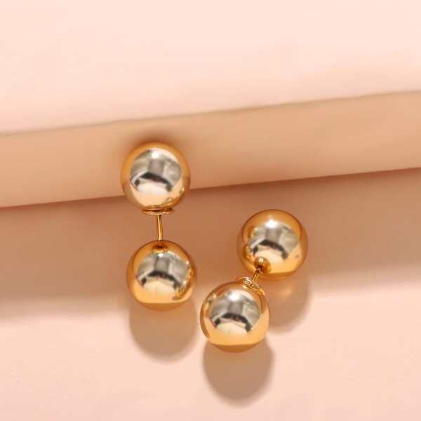 

1pair Round Double Stud Earrings, Gold