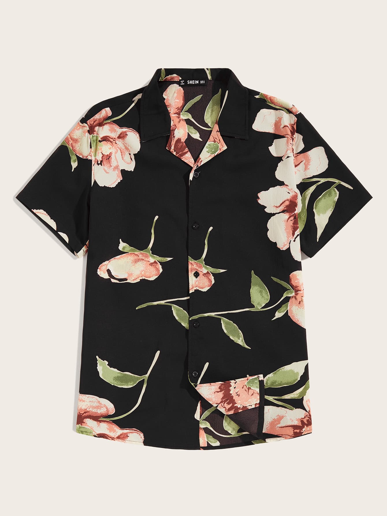 Camisa de hombres con estampado floral de cuello notch | ROMWE Camisa de hombres con estampado floral de cuello notch | ROMWE