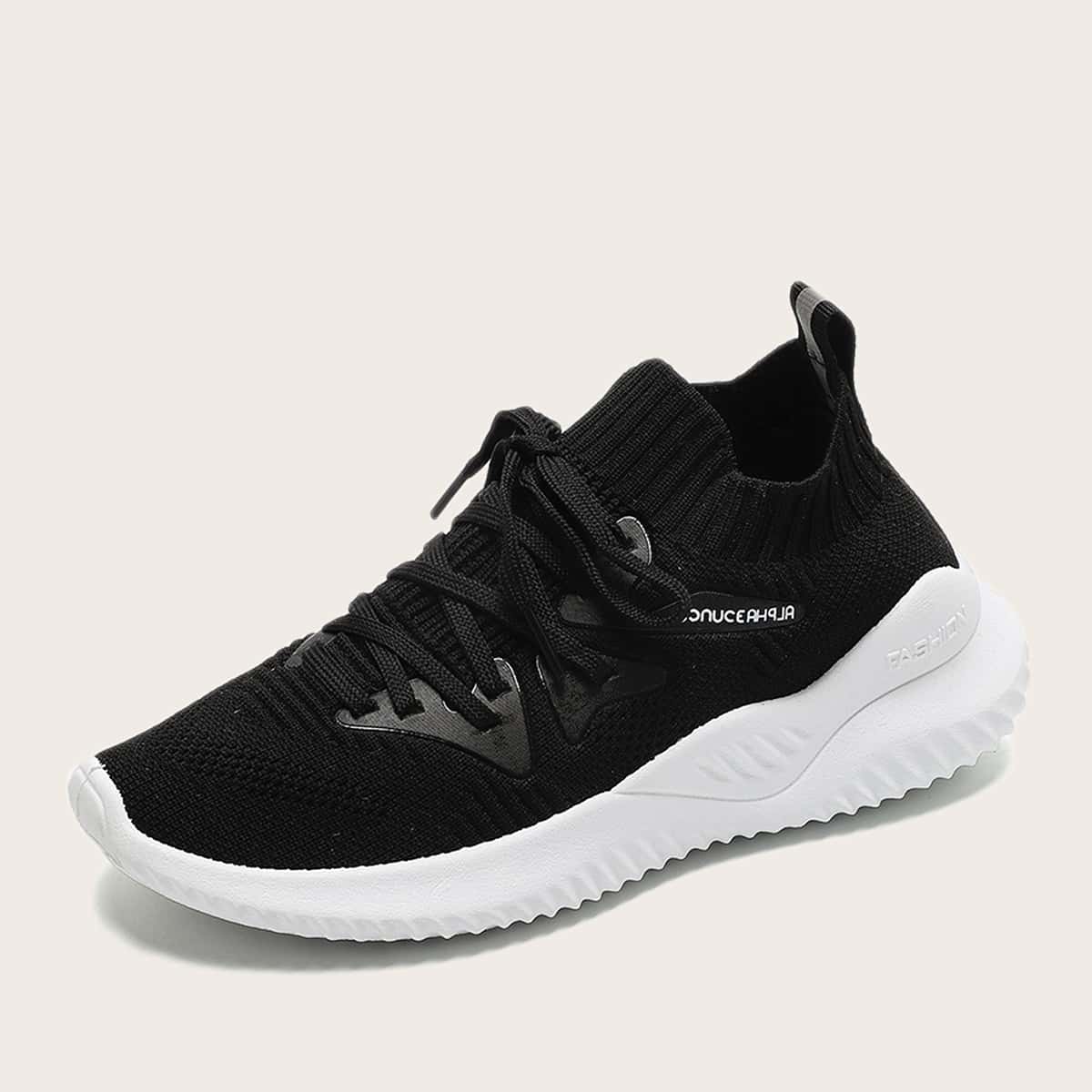 

Knit Lace Up Front Wide Fit Sneakers, Black