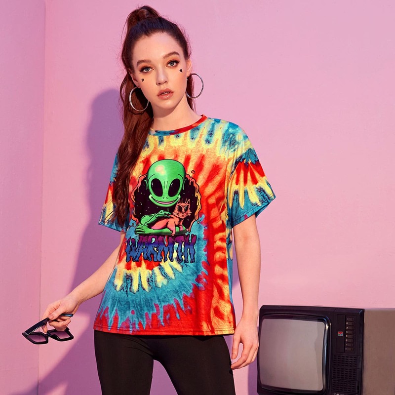 

Alien Print Tie Dye Tee, Multicolor