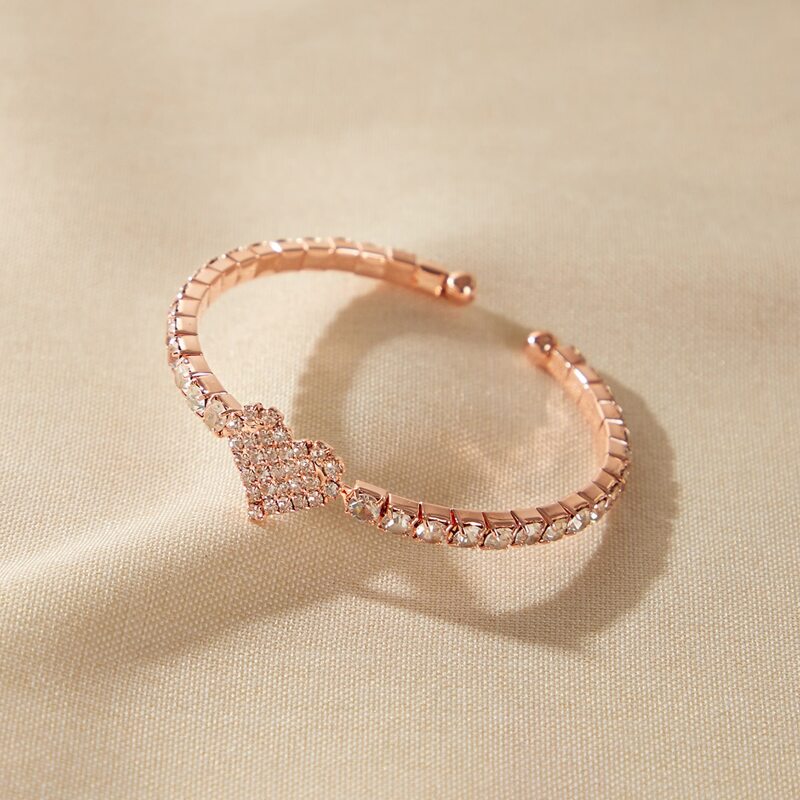 

1pc Rhinestone Engraved Heart Decor Cuff Bracelet, Gold
