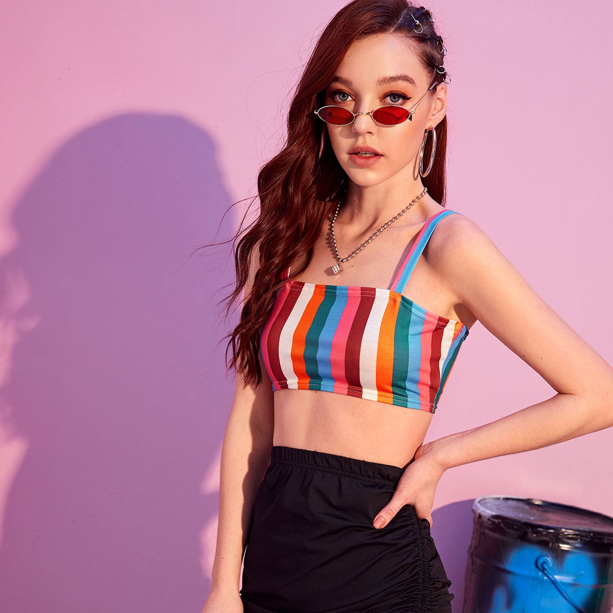 

Rainbow Stripe Crop Cami Top, Multicolor
