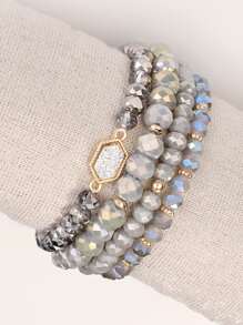 4pcs Geometric Decor Beaded Bracelet - Multicolor - View 2