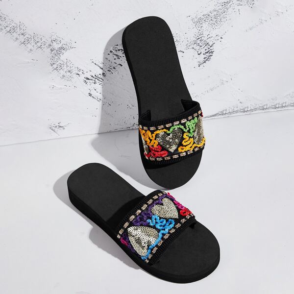 

Contrast Sequins Decor Sliders, Black
