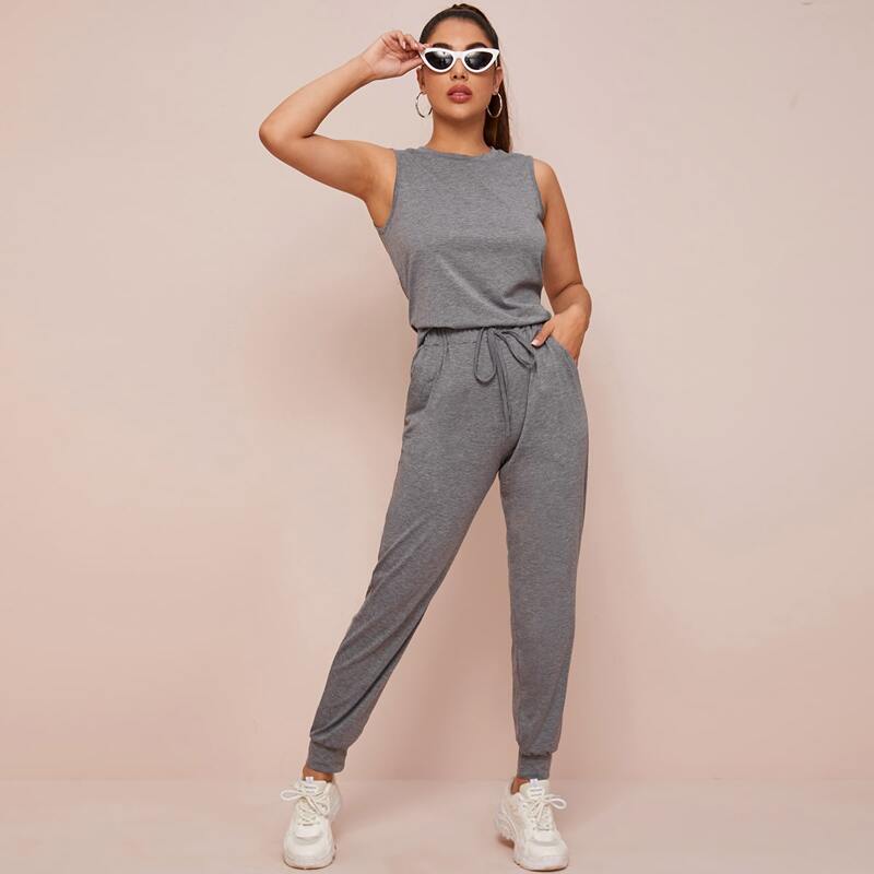 

Tank & Drawstring Waist Sweatpants PJ Set, Grey