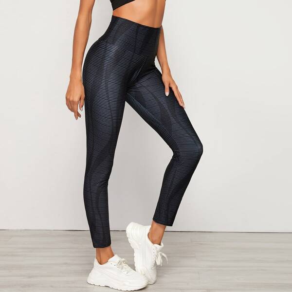 

Striped Wide Waistband Leggings, Black