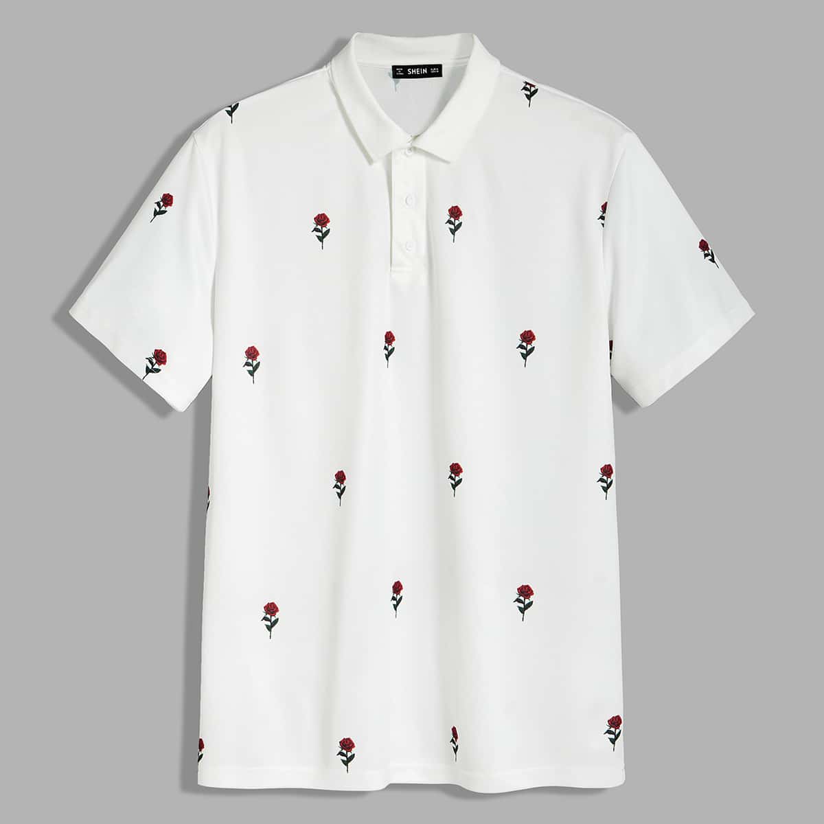 

Guys Flower Print Polo Shirt, White