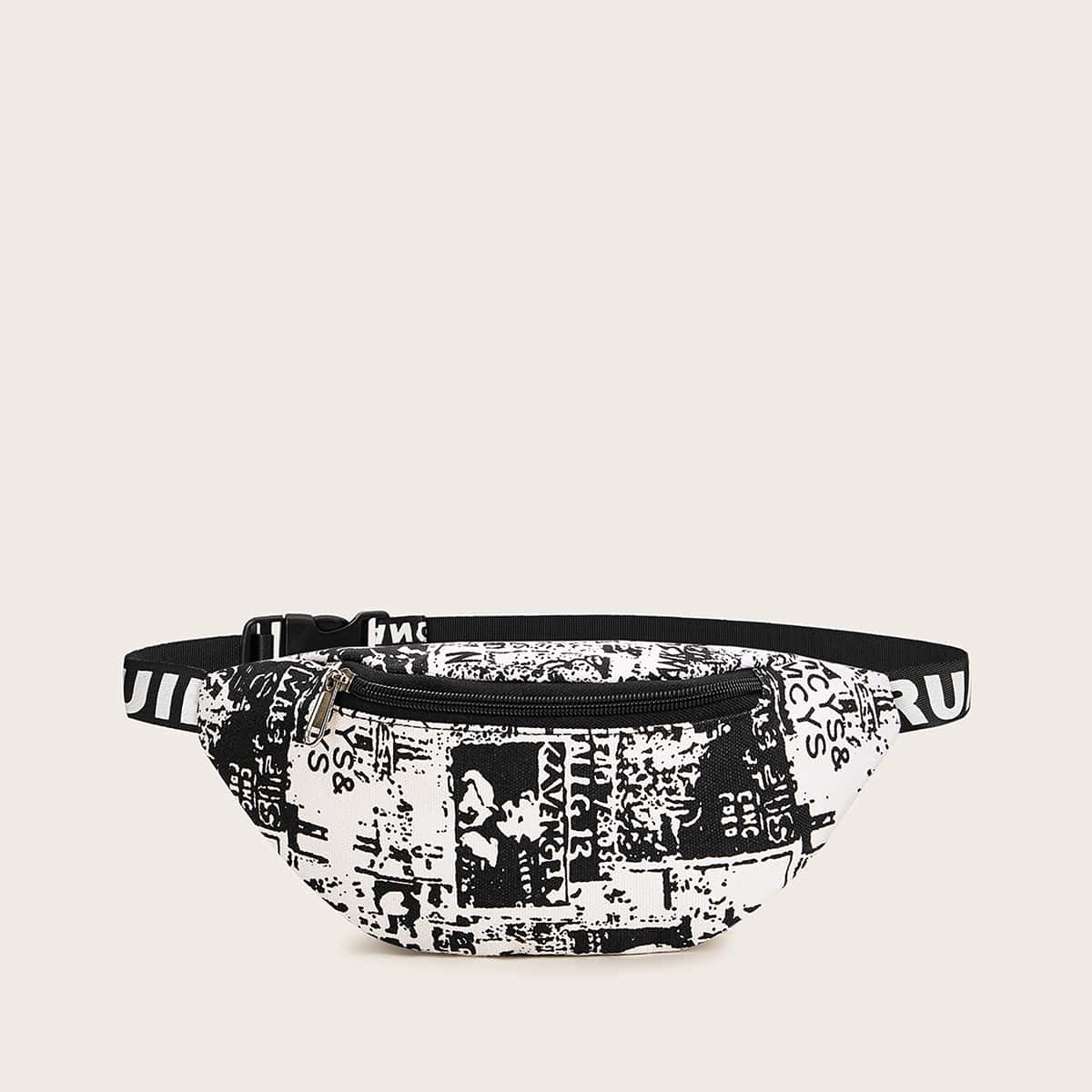 

Zip Front Fanny Pack, Black and white