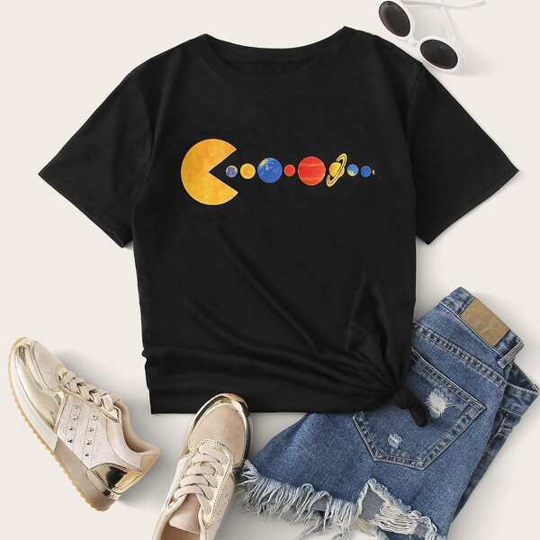 

Planet Print Short Sleeve Tee, Black
