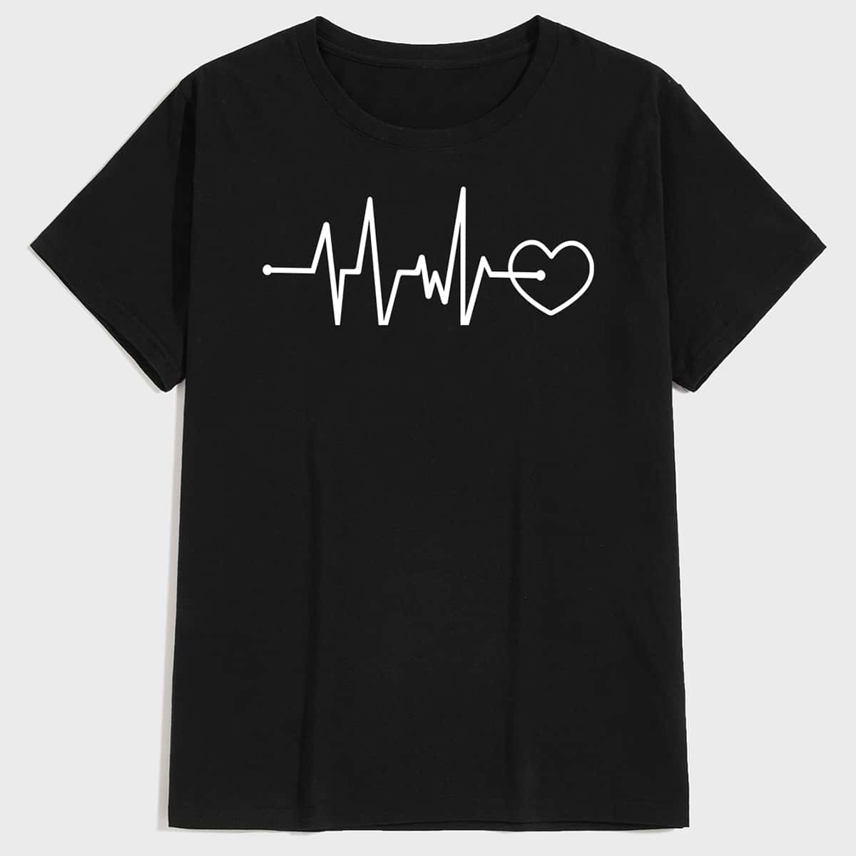 

Men Heart Graphic Round Neck Tee, White