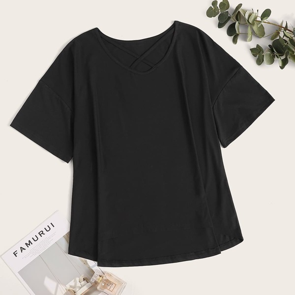 

Plus Criss Cross Neck Tee, Black