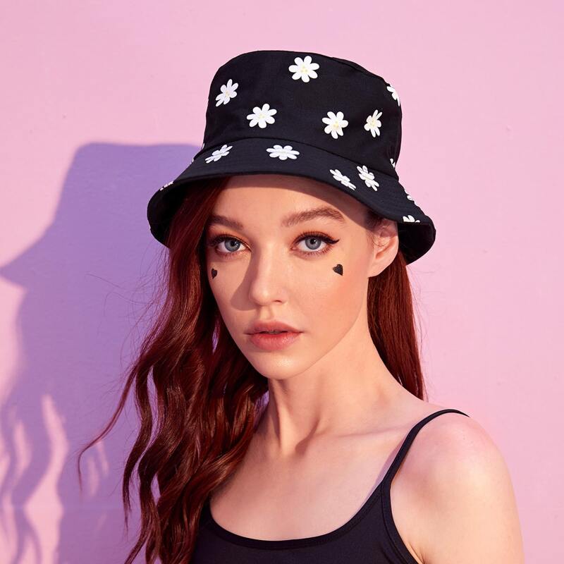 

Flower Pattern Bucket Hat, Black