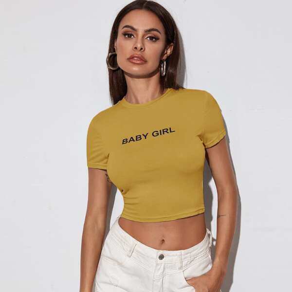 

Короткая футболка с текстовым принтом, Жёлтые