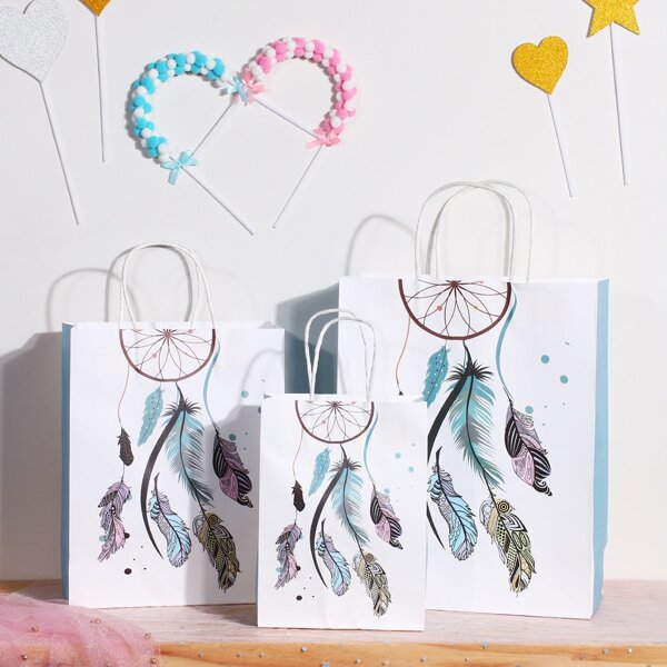 

Бумажная сумка для подарка с принтом меха 3шт, Многоцветный