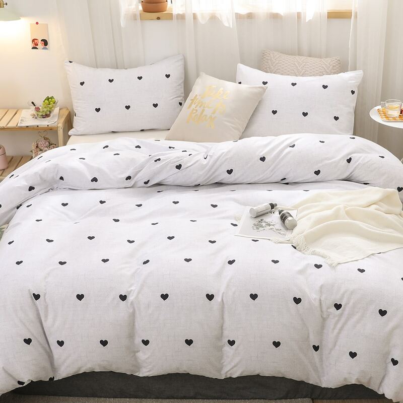 

Heart Print Bedding Sets Without Filler, White