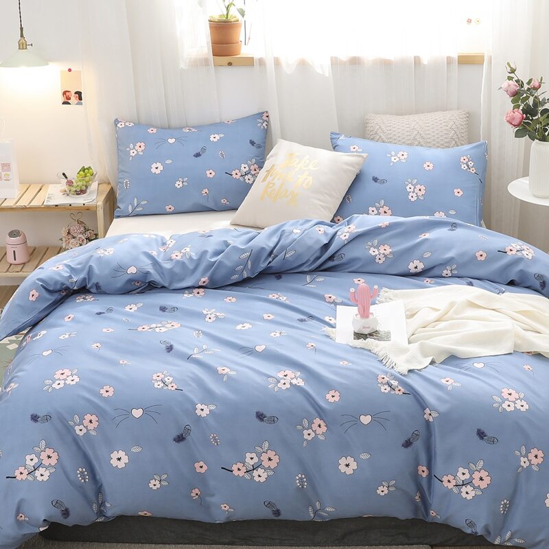 

Flower Print Bedding Sets Without Filler, Blue