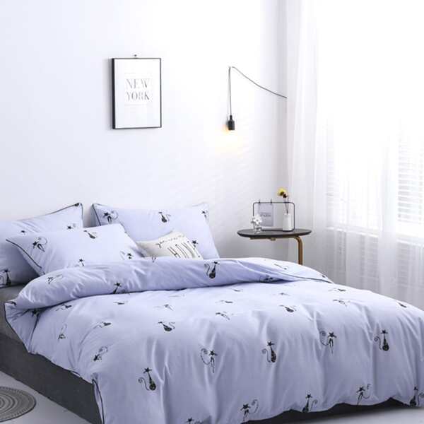

Cat Print Bedding Sets Without Filler, Blue