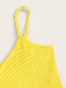 Top de tirante bajo fruncido de canalé con shorts - Amarillo - Ver 4