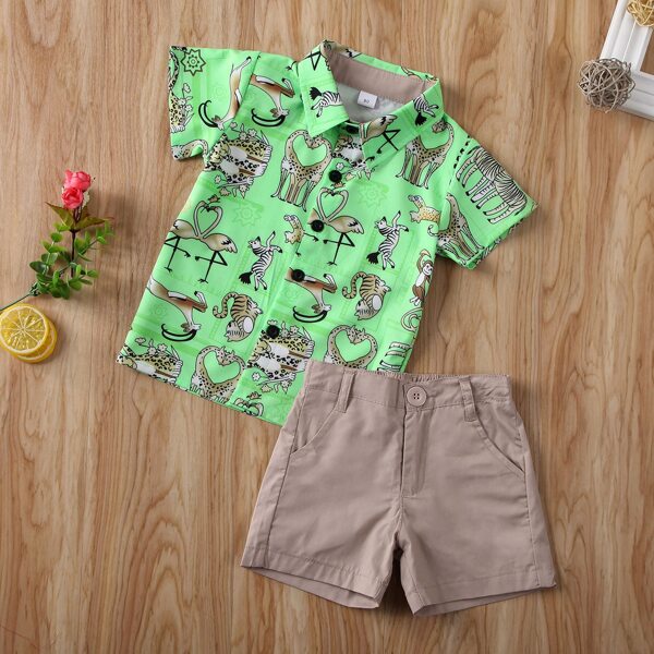

Toddler Boys Cartoon Graphic Shirt With Shorts, Multicolor