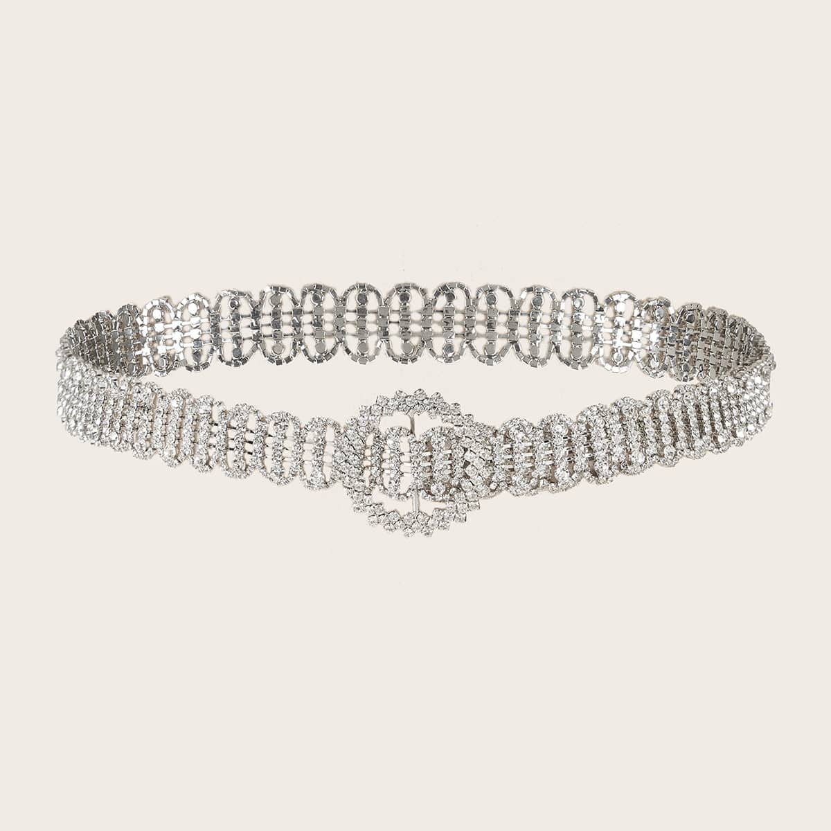 

Rhinestone Engraved Chain Belt, Silver