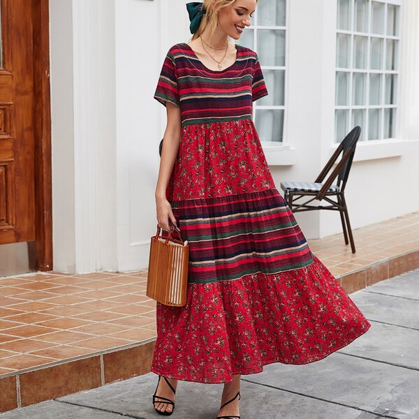 

Stripe & Ditsy Floral Dress, Multicolor