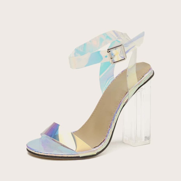 

Iridescent Open Toe Ankle Strap Heels, Multicolor