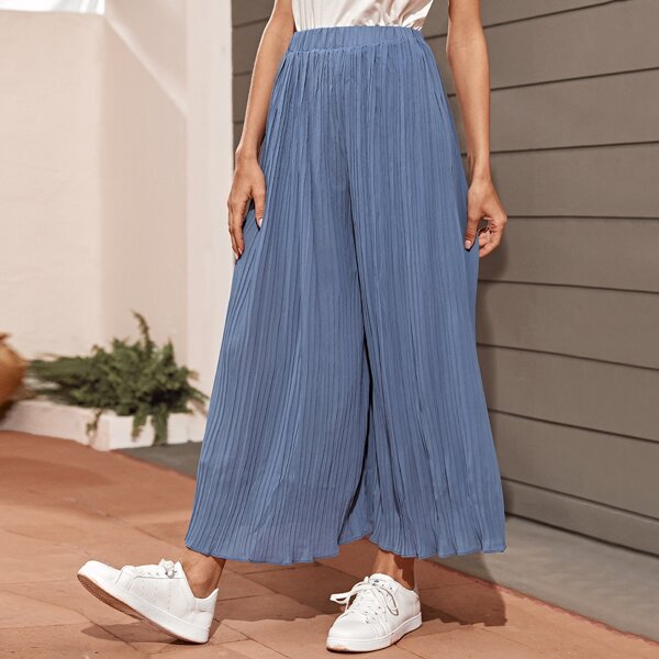 

Wide Leg Plisse Pants, Blue