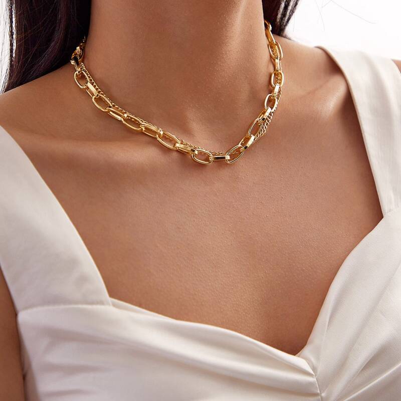 

1pc Simple Chain Necklace, Gold