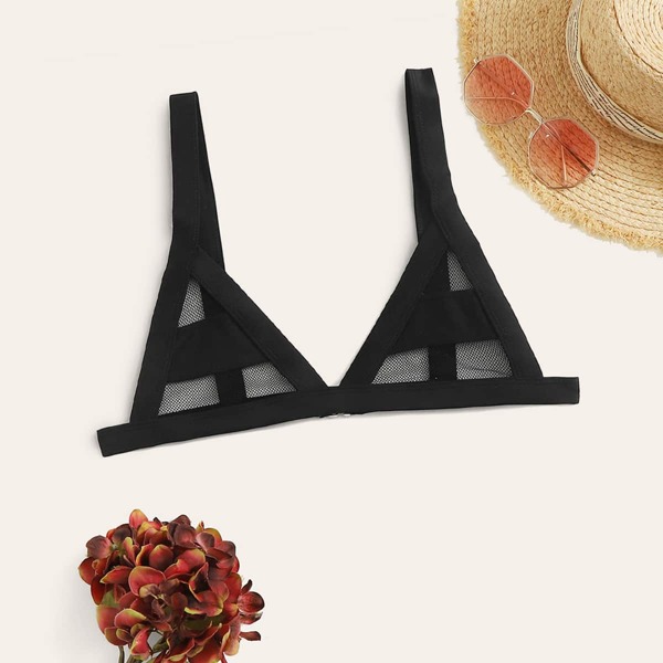 

Mesh Triangle Bikini Top, Black