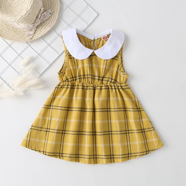 

Baby Girl Plaid Peter Pan Collar Dress, Yellow