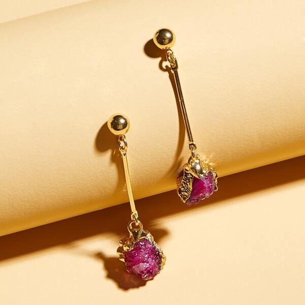 

1pair Stone Charm Drop Earrings, Red
