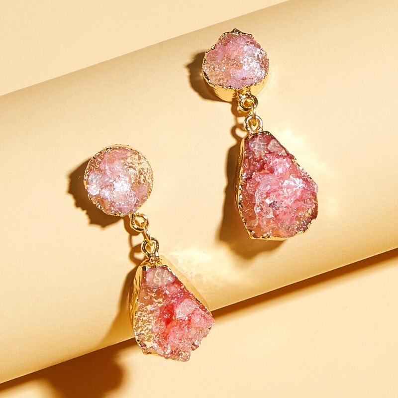 

1pair Stone Charm Drop Earrings, Pink
